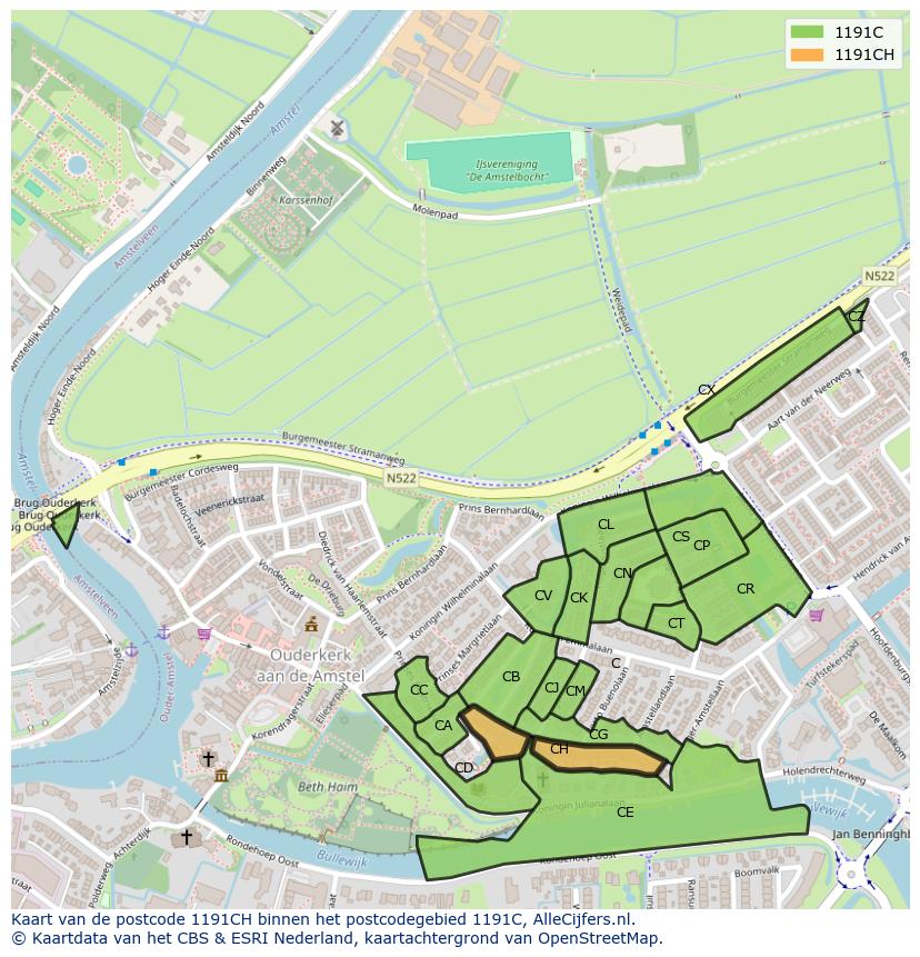 Afbeelding van het postcodegebied 1191 CH op de kaart.