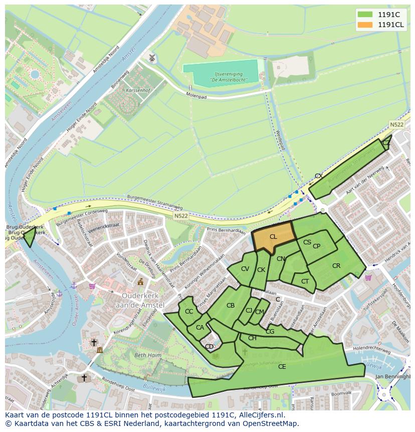 Afbeelding van het postcodegebied 1191 CL op de kaart.