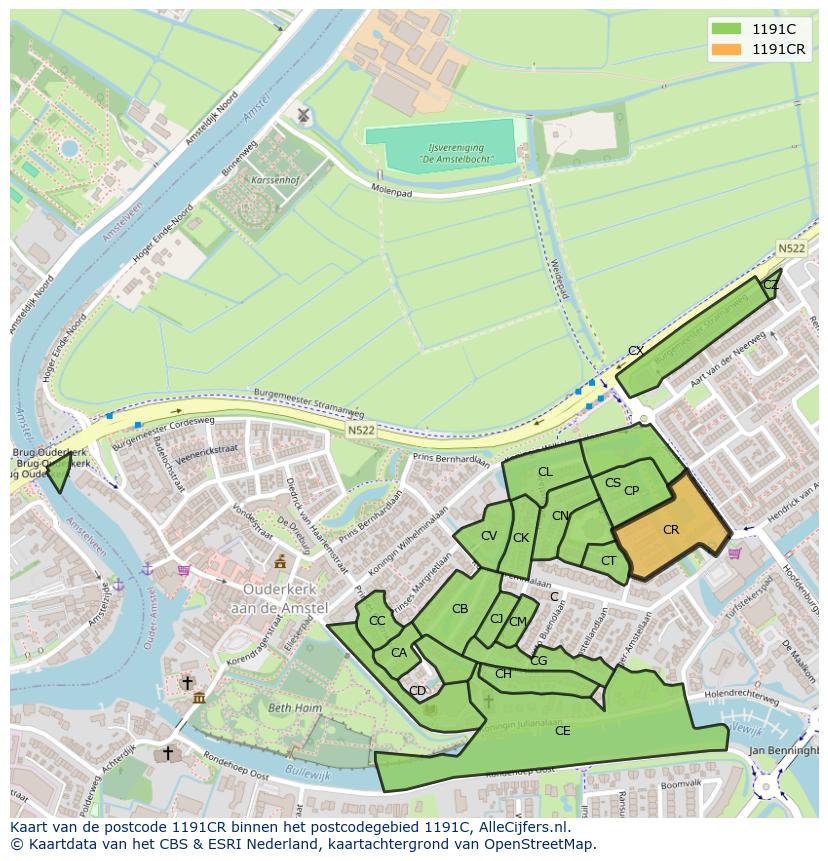 Afbeelding van het postcodegebied 1191 CR op de kaart.