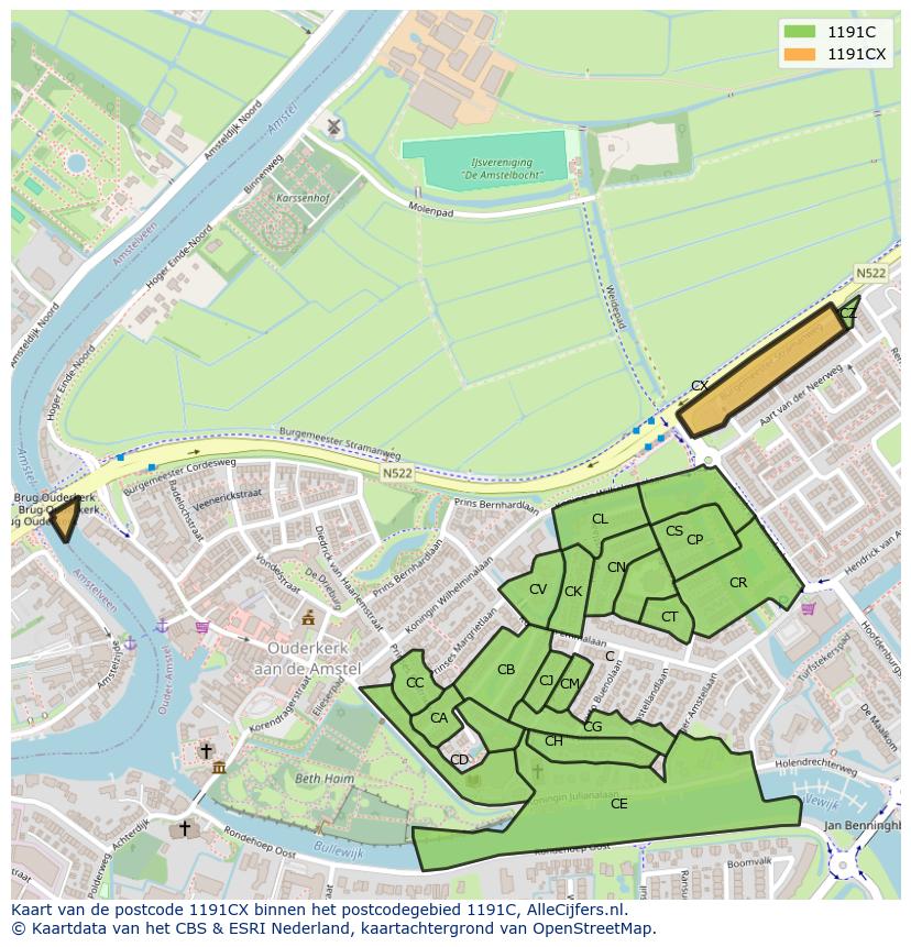 Afbeelding van het postcodegebied 1191 CX op de kaart.