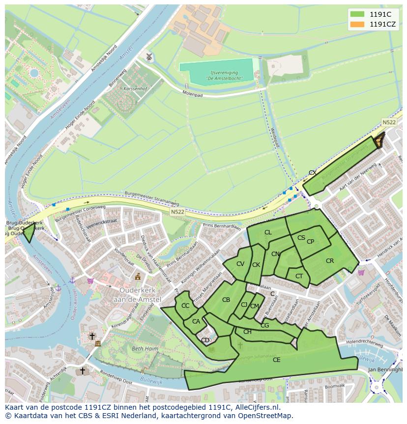 Afbeelding van het postcodegebied 1191 CZ op de kaart.