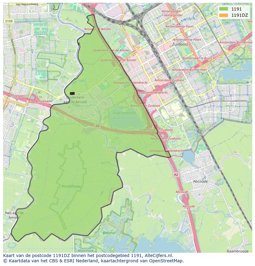 Afbeelding van het postcodegebied 1191 DZ op de kaart.