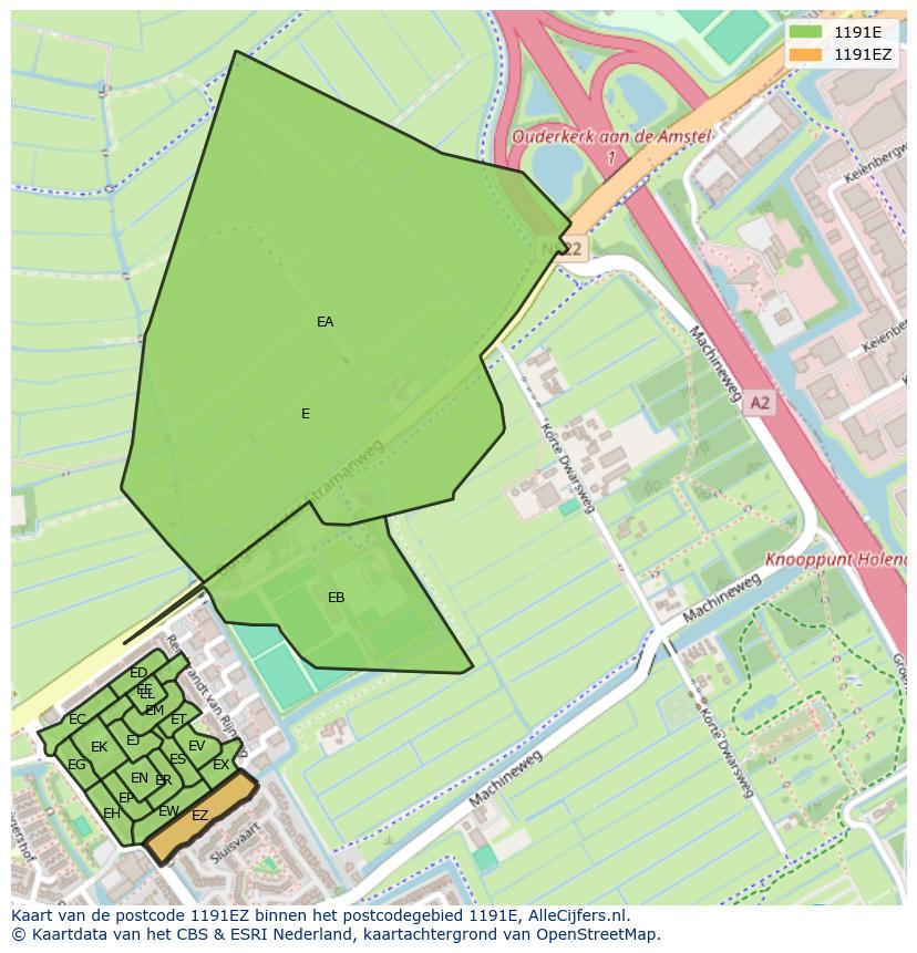 Afbeelding van het postcodegebied 1191 EZ op de kaart.