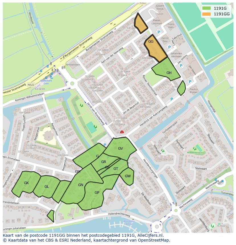 Afbeelding van het postcodegebied 1191 GG op de kaart.