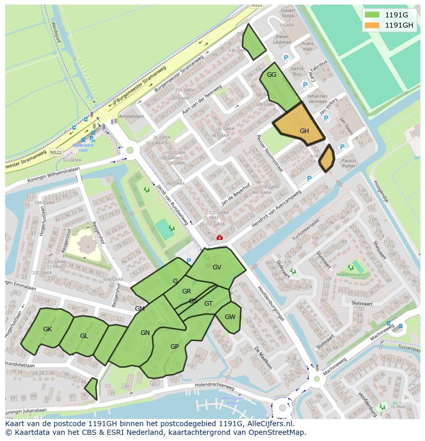 Afbeelding van het postcodegebied 1191 GH op de kaart.