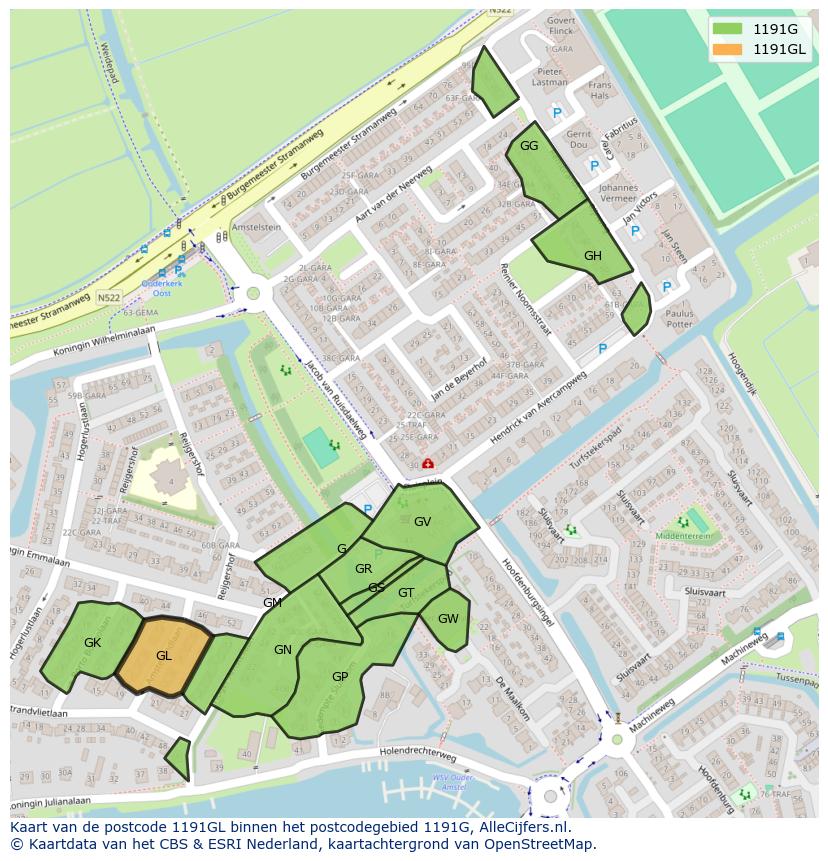Afbeelding van het postcodegebied 1191 GL op de kaart.