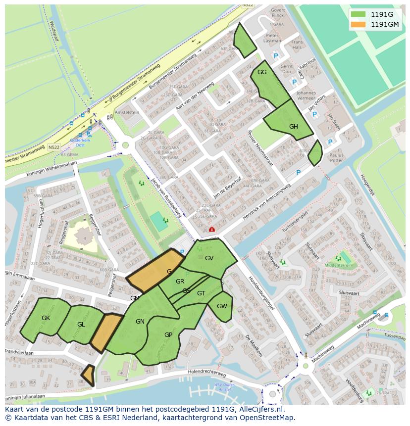 Afbeelding van het postcodegebied 1191 GM op de kaart.