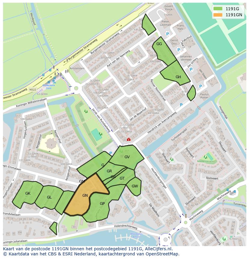 Afbeelding van het postcodegebied 1191 GN op de kaart.
