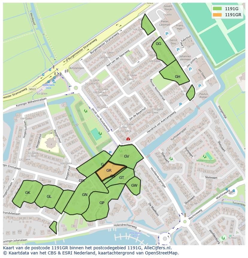 Afbeelding van het postcodegebied 1191 GR op de kaart.