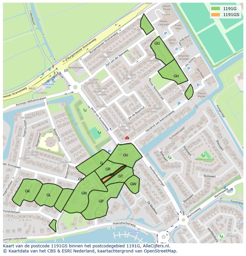 Afbeelding van het postcodegebied 1191 GS op de kaart.