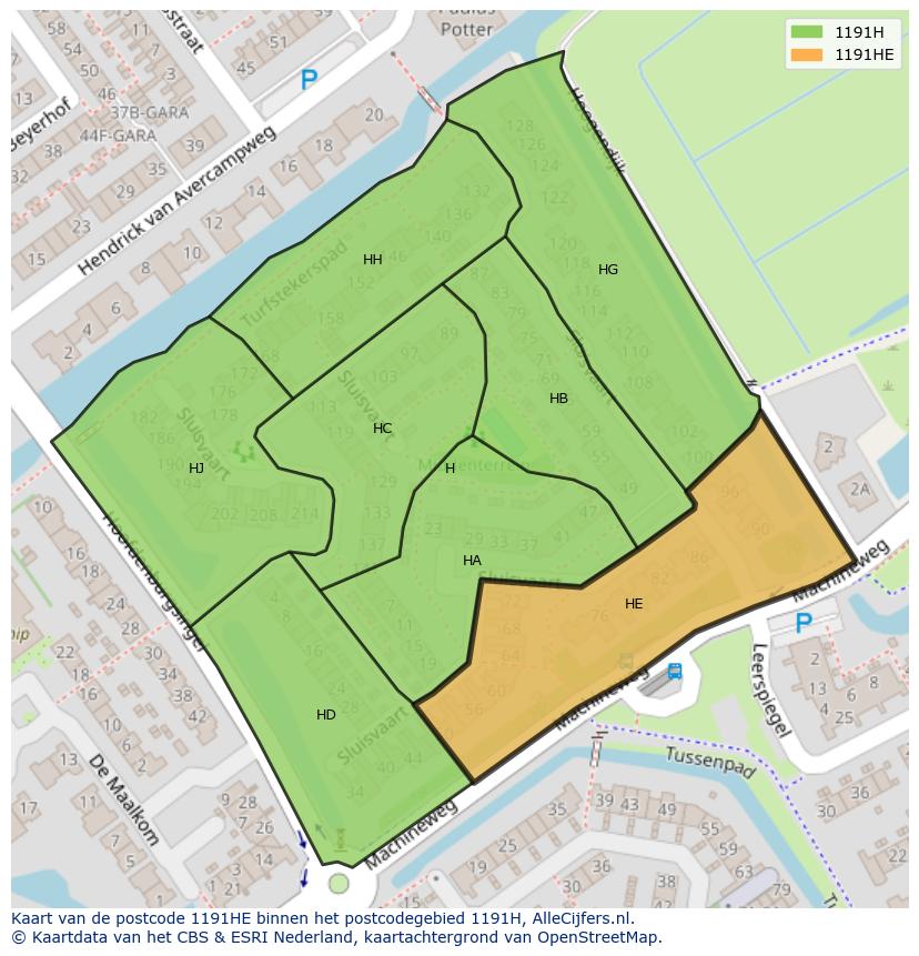Afbeelding van het postcodegebied 1191 HE op de kaart.