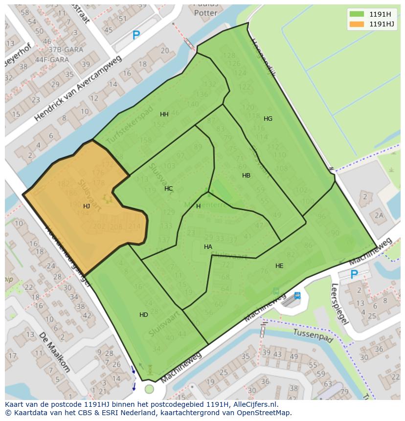 Afbeelding van het postcodegebied 1191 HJ op de kaart.