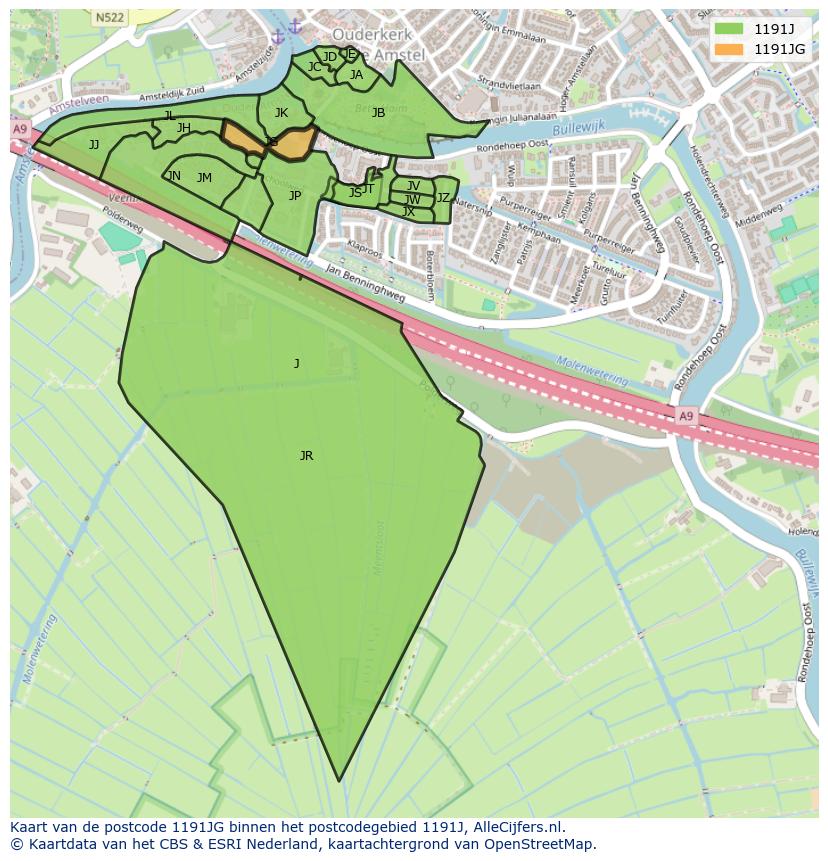 Afbeelding van het postcodegebied 1191 JG op de kaart.