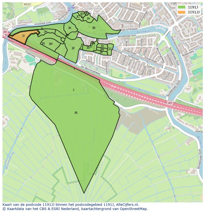 Afbeelding van het postcodegebied 1191 JJ op de kaart.