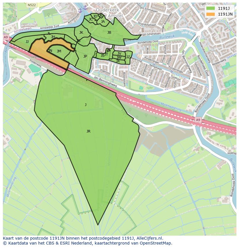 Afbeelding van het postcodegebied 1191 JN op de kaart.