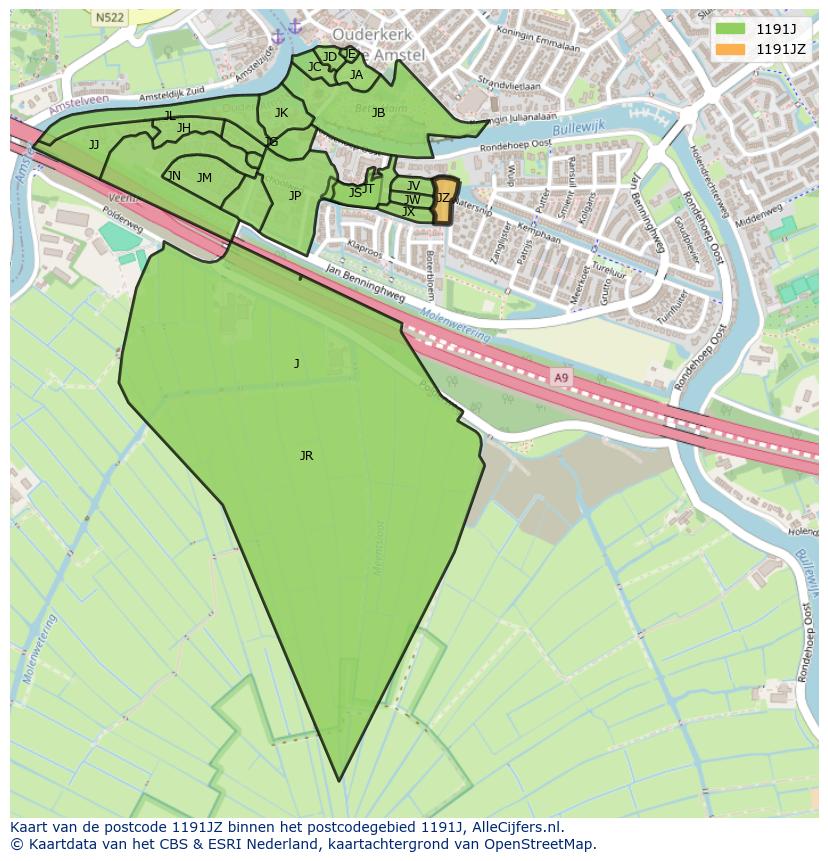 Afbeelding van het postcodegebied 1191 JZ op de kaart.
