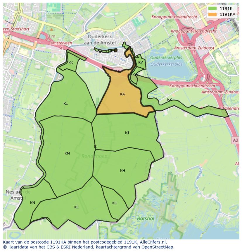 Afbeelding van het postcodegebied 1191 KA op de kaart.
