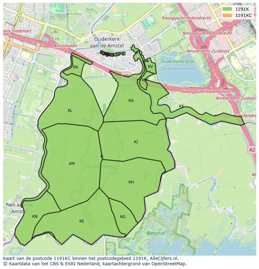 Afbeelding van het postcodegebied 1191 KC op de kaart.