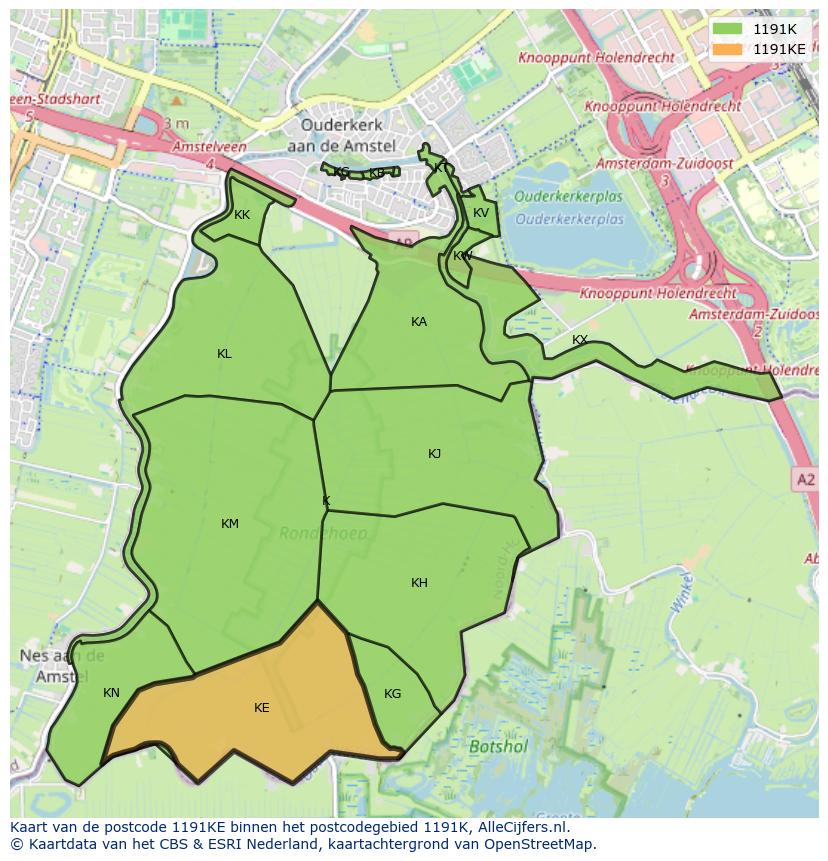 Afbeelding van het postcodegebied 1191 KE op de kaart.