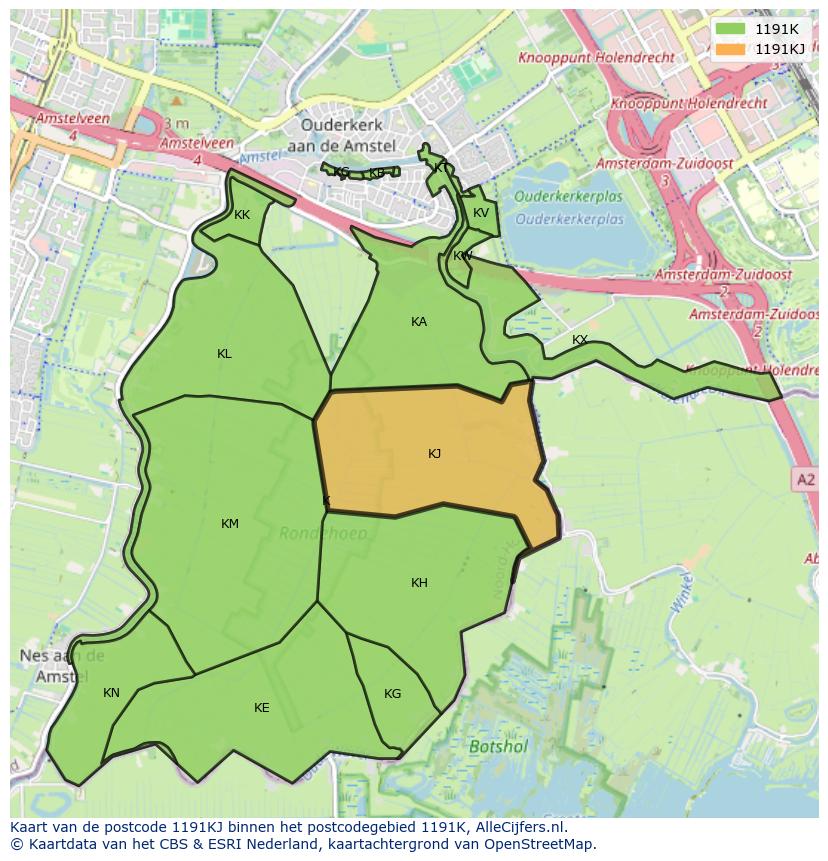 Afbeelding van het postcodegebied 1191 KJ op de kaart.