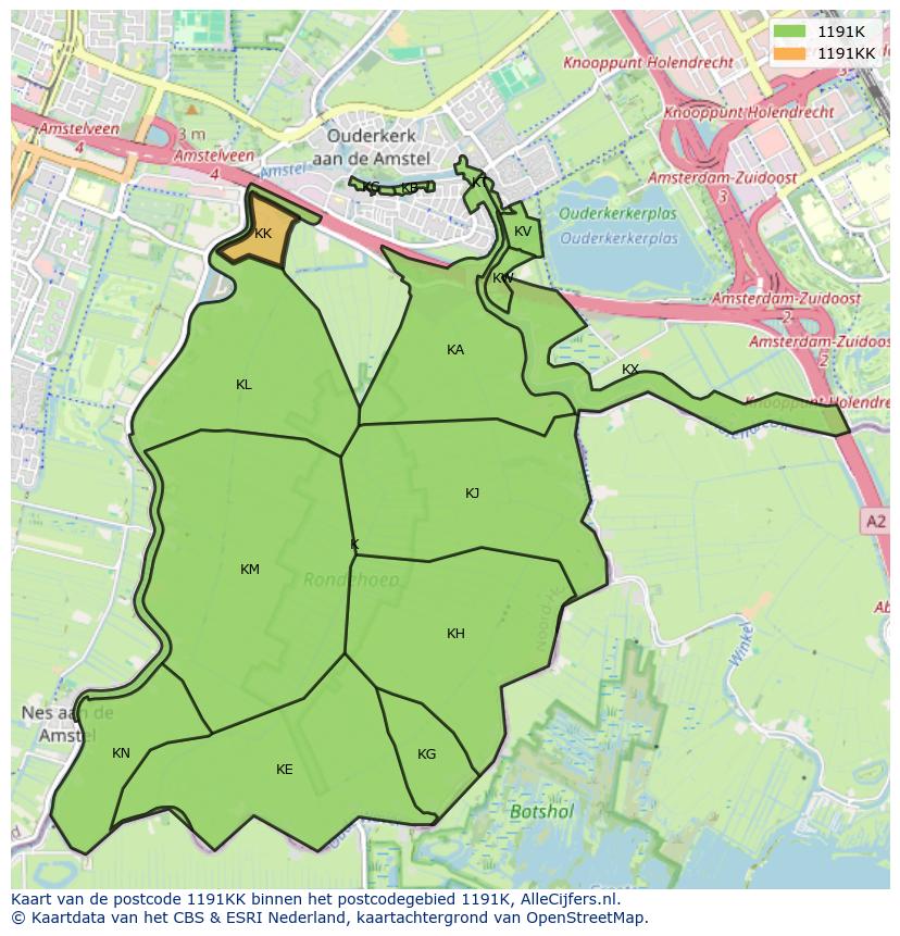 Afbeelding van het postcodegebied 1191 KK op de kaart.