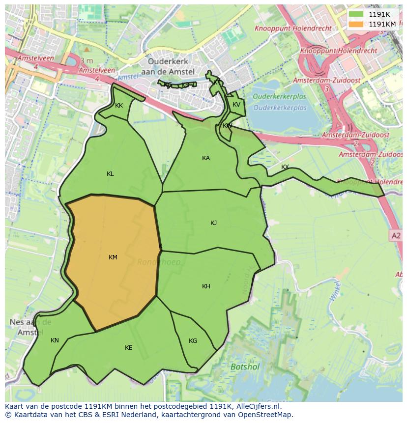 Afbeelding van het postcodegebied 1191 KM op de kaart.