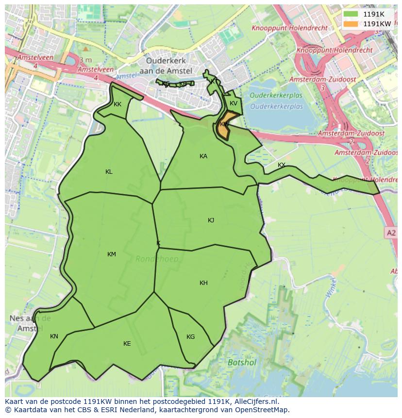 Afbeelding van het postcodegebied 1191 KW op de kaart.