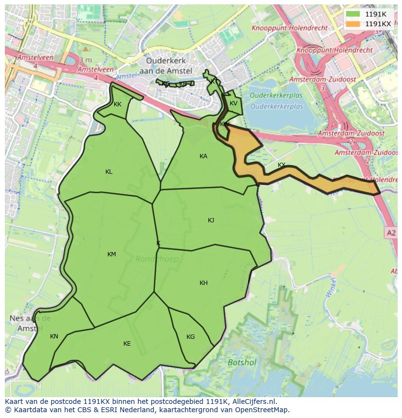 Afbeelding van het postcodegebied 1191 KX op de kaart.