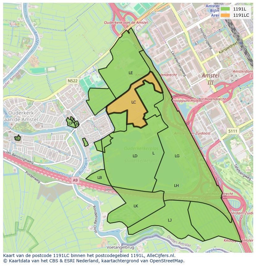 Afbeelding van het postcodegebied 1191 LC op de kaart.