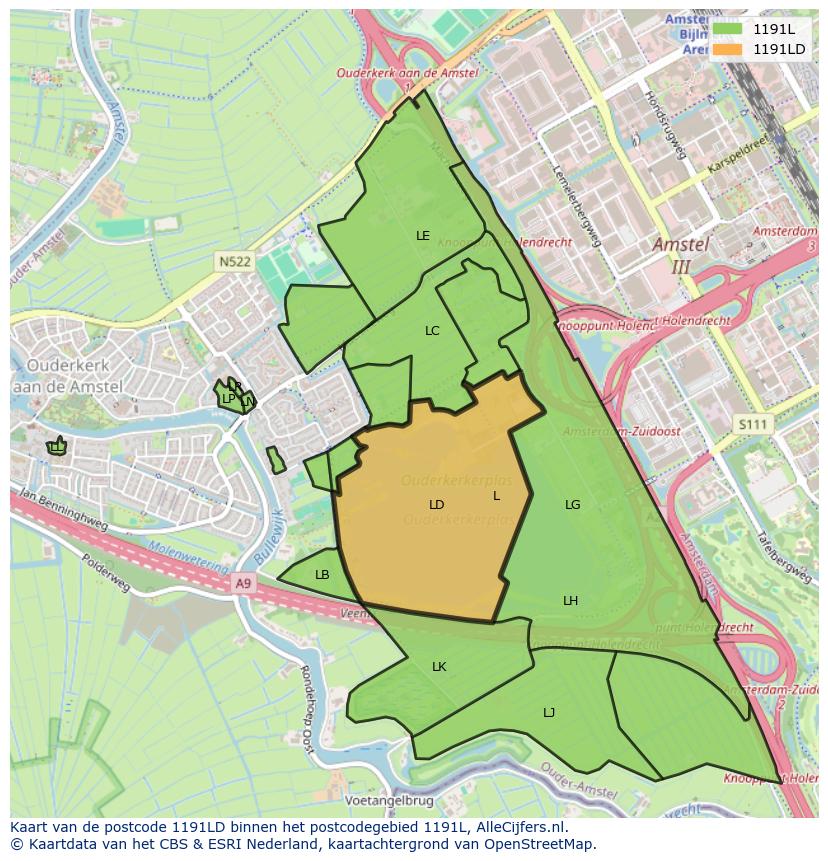 Afbeelding van het postcodegebied 1191 LD op de kaart.