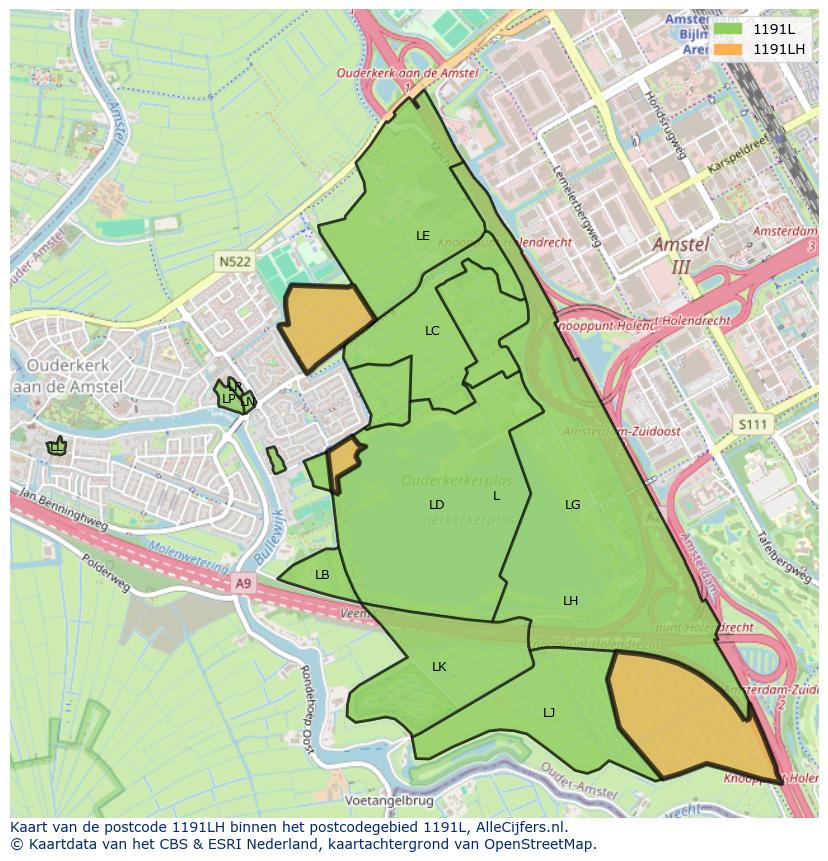 Afbeelding van het postcodegebied 1191 LH op de kaart.