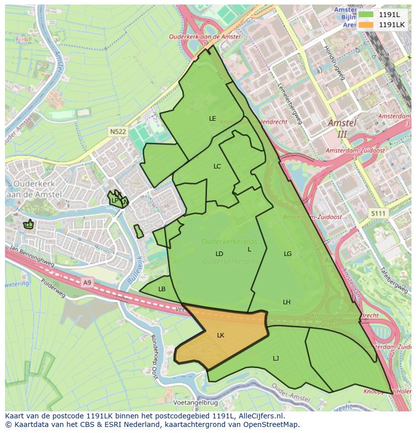 Afbeelding van het postcodegebied 1191 LK op de kaart.