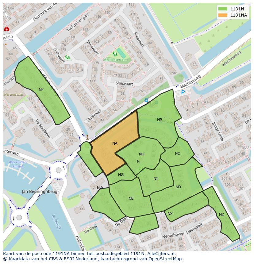 Afbeelding van het postcodegebied 1191 NA op de kaart.