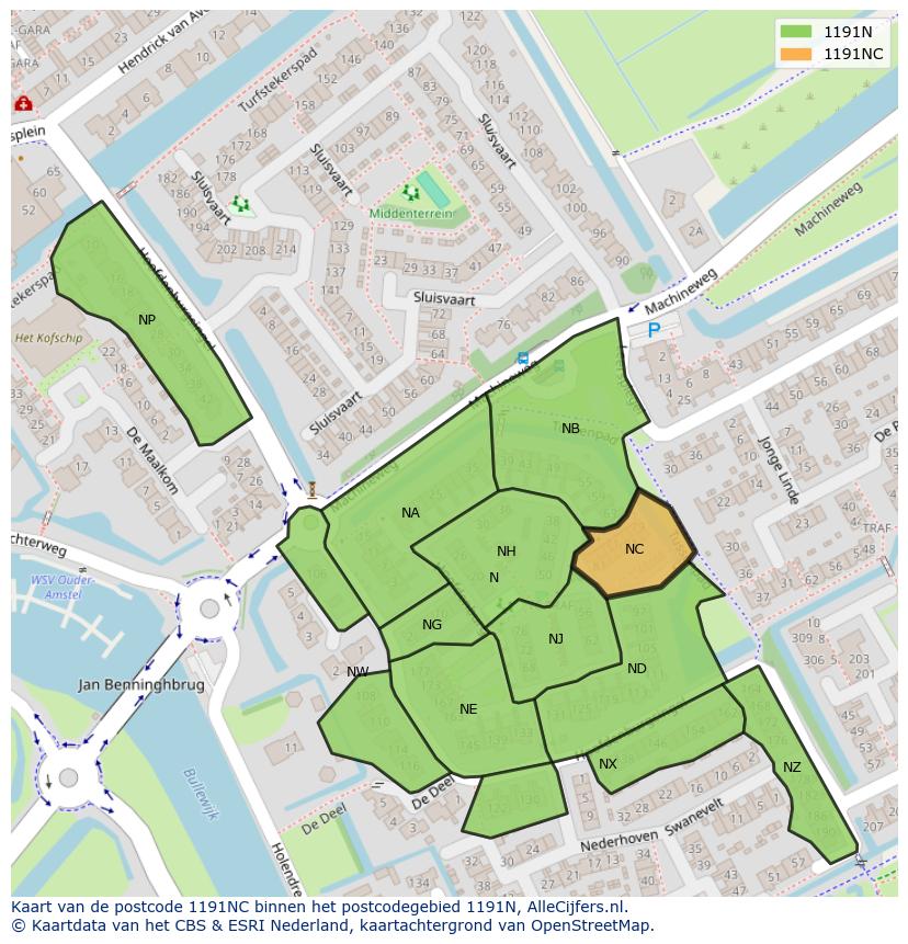 Afbeelding van het postcodegebied 1191 NC op de kaart.