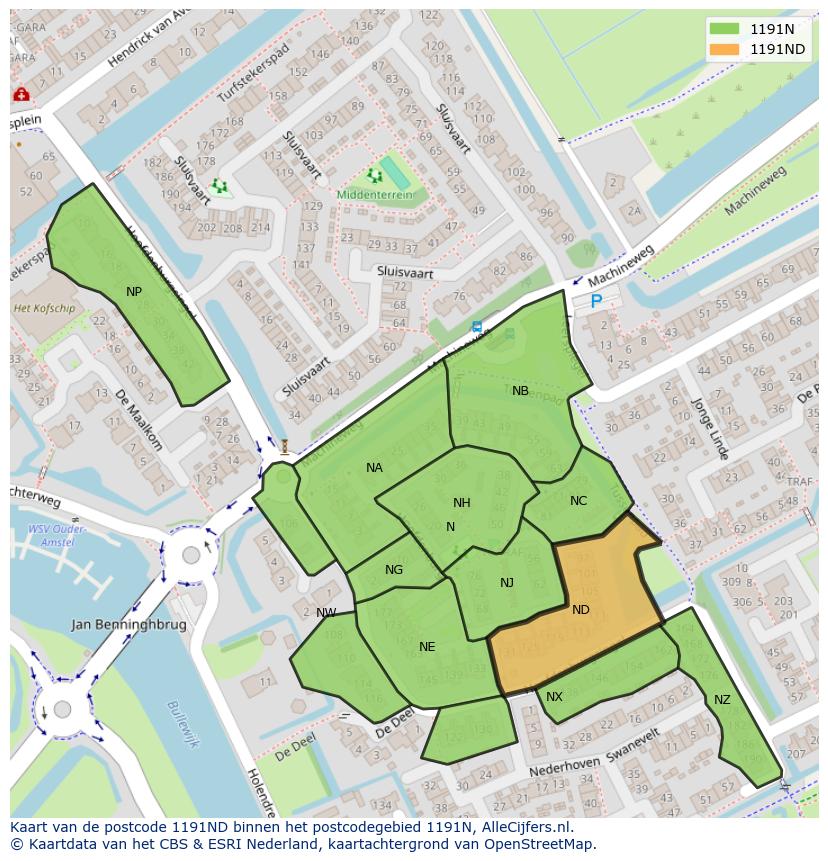 Afbeelding van het postcodegebied 1191 ND op de kaart.