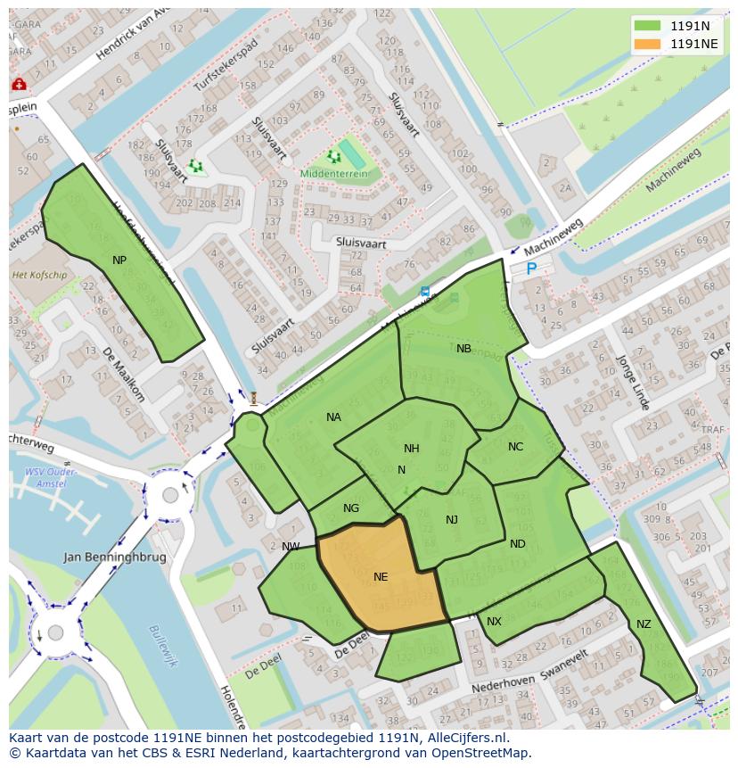 Afbeelding van het postcodegebied 1191 NE op de kaart.