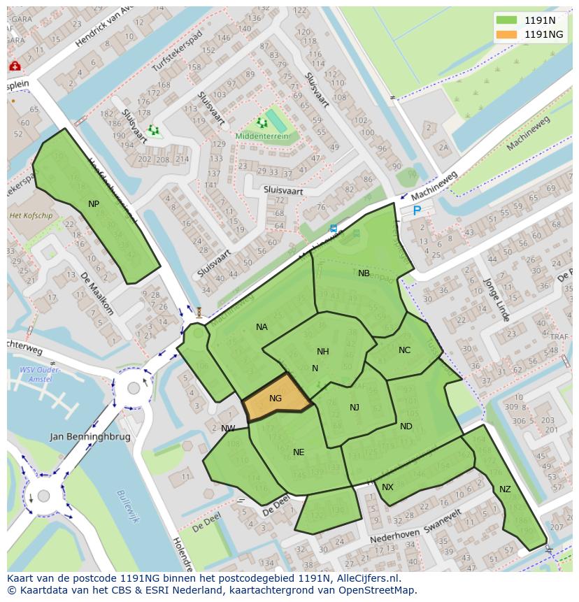 Afbeelding van het postcodegebied 1191 NG op de kaart.