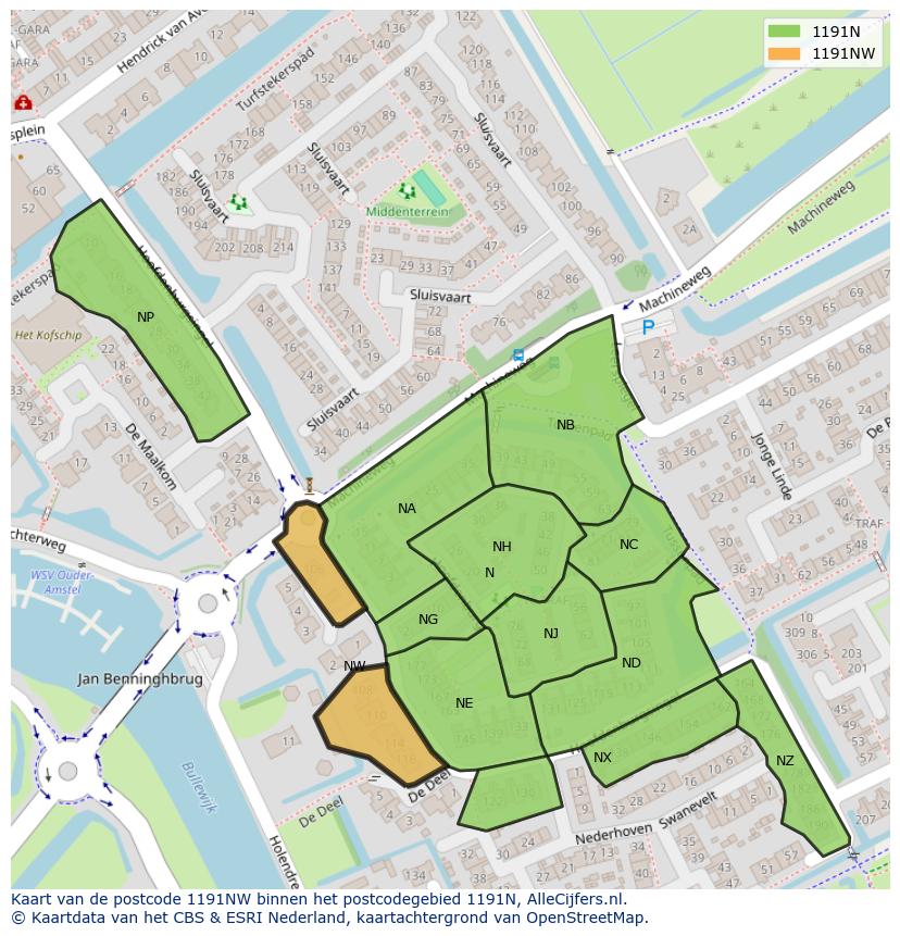 Afbeelding van het postcodegebied 1191 NW op de kaart.