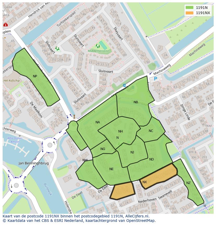 Afbeelding van het postcodegebied 1191 NX op de kaart.