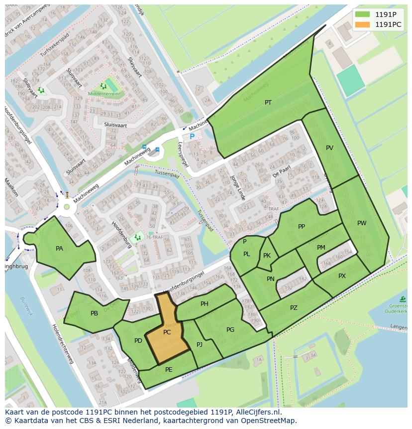 Afbeelding van het postcodegebied 1191 PC op de kaart.