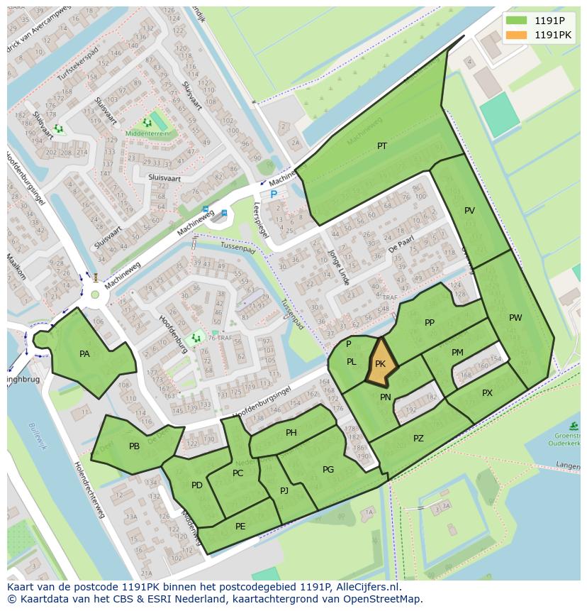 Afbeelding van het postcodegebied 1191 PK op de kaart.