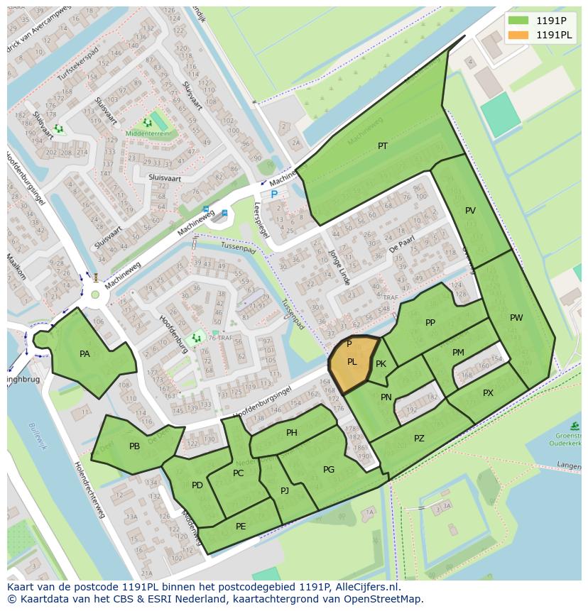 Afbeelding van het postcodegebied 1191 PL op de kaart.