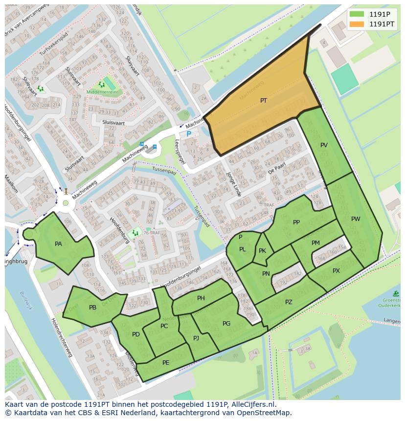 Afbeelding van het postcodegebied 1191 PT op de kaart.