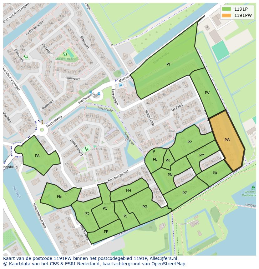 Afbeelding van het postcodegebied 1191 PW op de kaart.