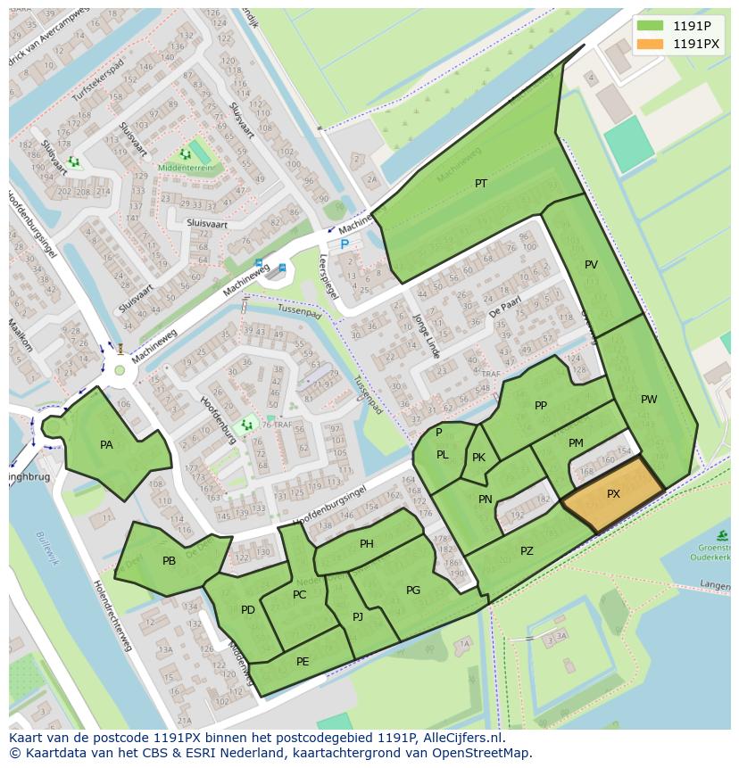 Afbeelding van het postcodegebied 1191 PX op de kaart.