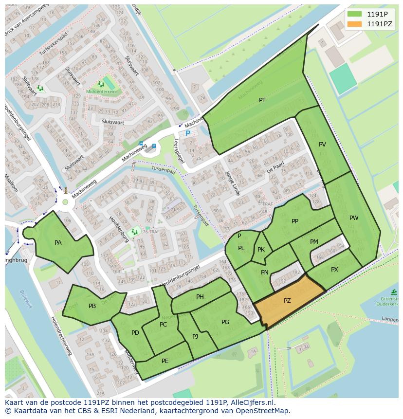 Afbeelding van het postcodegebied 1191 PZ op de kaart.