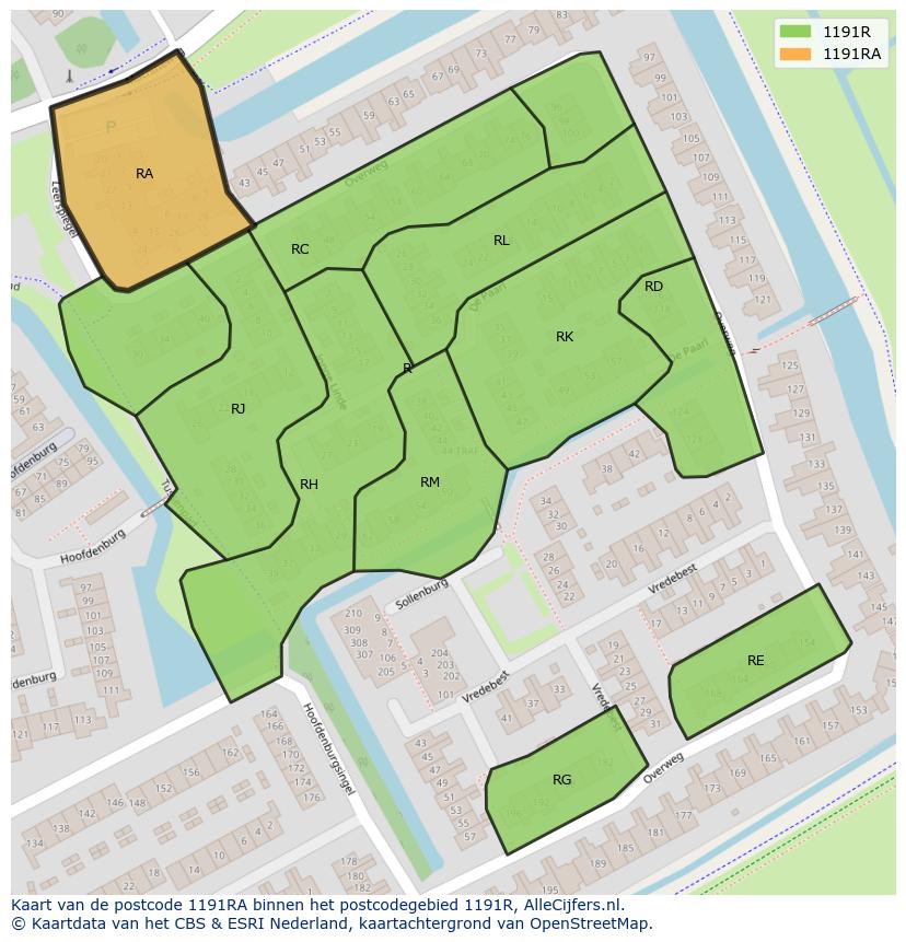 Afbeelding van het postcodegebied 1191 RA op de kaart.