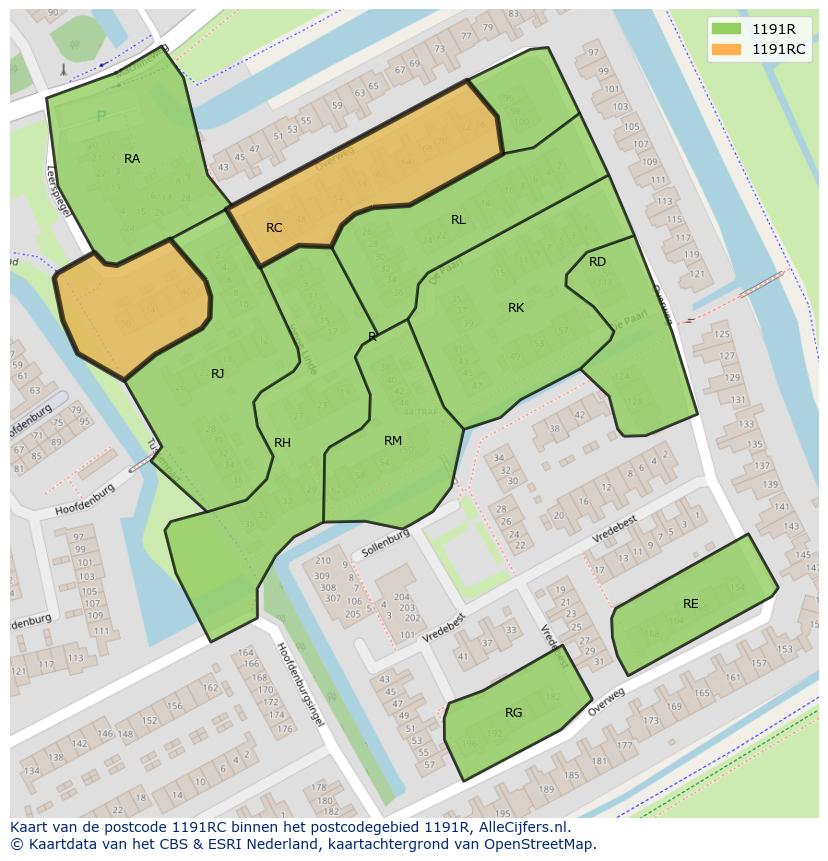 Afbeelding van het postcodegebied 1191 RC op de kaart.