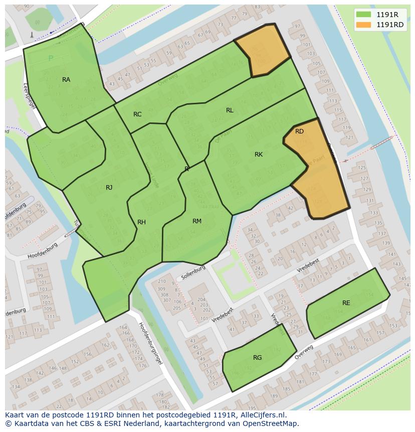 Afbeelding van het postcodegebied 1191 RD op de kaart.