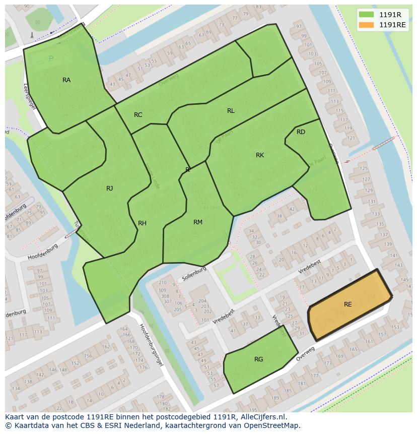 Afbeelding van het postcodegebied 1191 RE op de kaart.